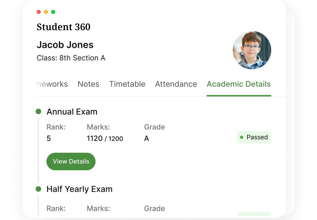 Academic details in Student 360 screen
