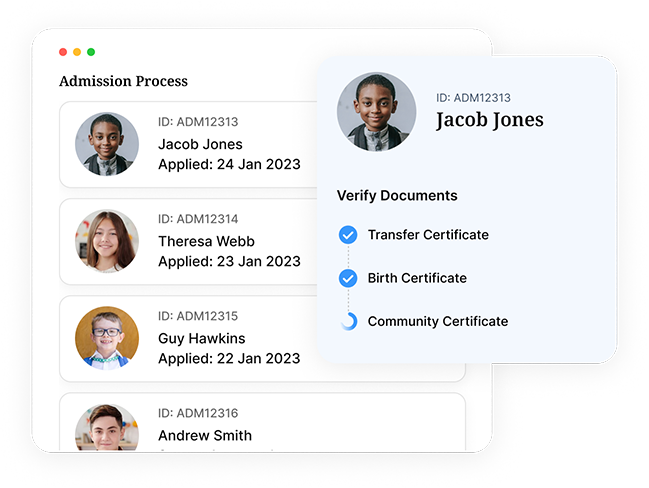 Student admission process screen