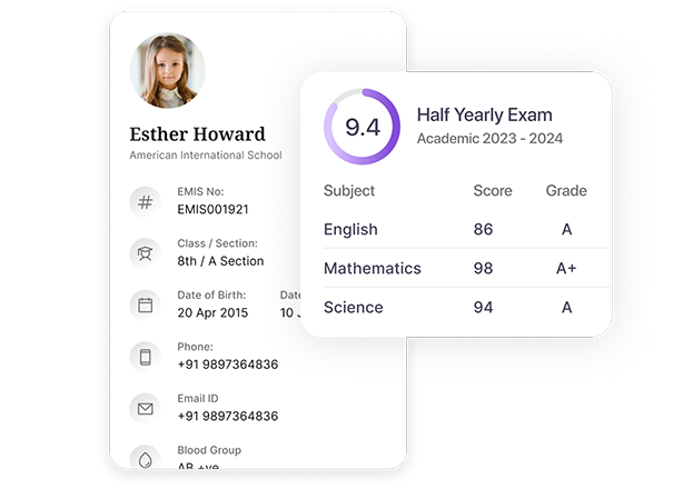 Student exam details screen