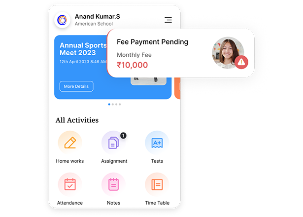 Fee payment reminder notification screen