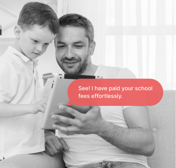 A father showing a tablet computer screen to his son