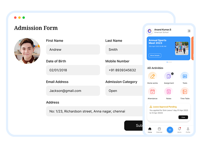 Admission form and app interface