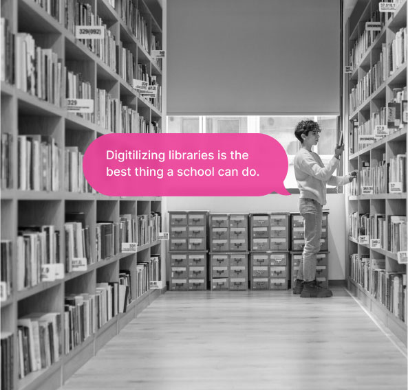 A student searching for a book in the library