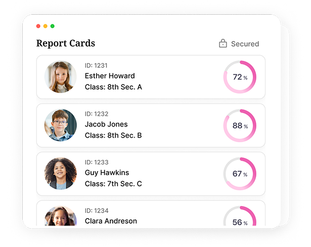 Students report card details screen