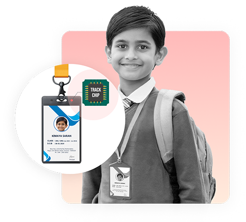 A school student wearing an ID card with a tracking chip on it