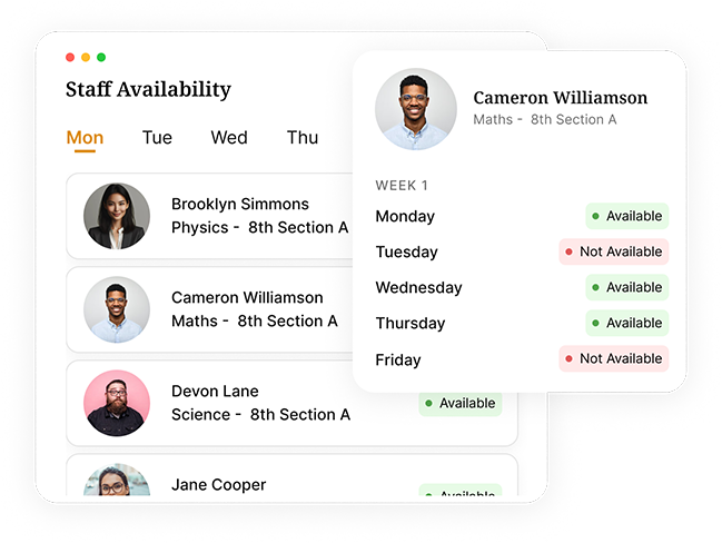 Staff availability screen