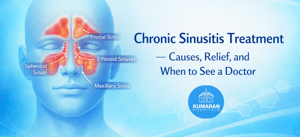 Medical illustration showing inflamed sinus cavities, frontal, ethmoid, maxillary, and sphenoid, for chronic sinusitis treatment.